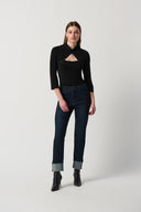 Joseph Ribkoff Black Top With Embellished Cutout Neckline Style 234195