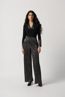 Joseph Ribkoff Dark Grey Metallic Crinkle Wide Leg Pull-On Pant Style 234210