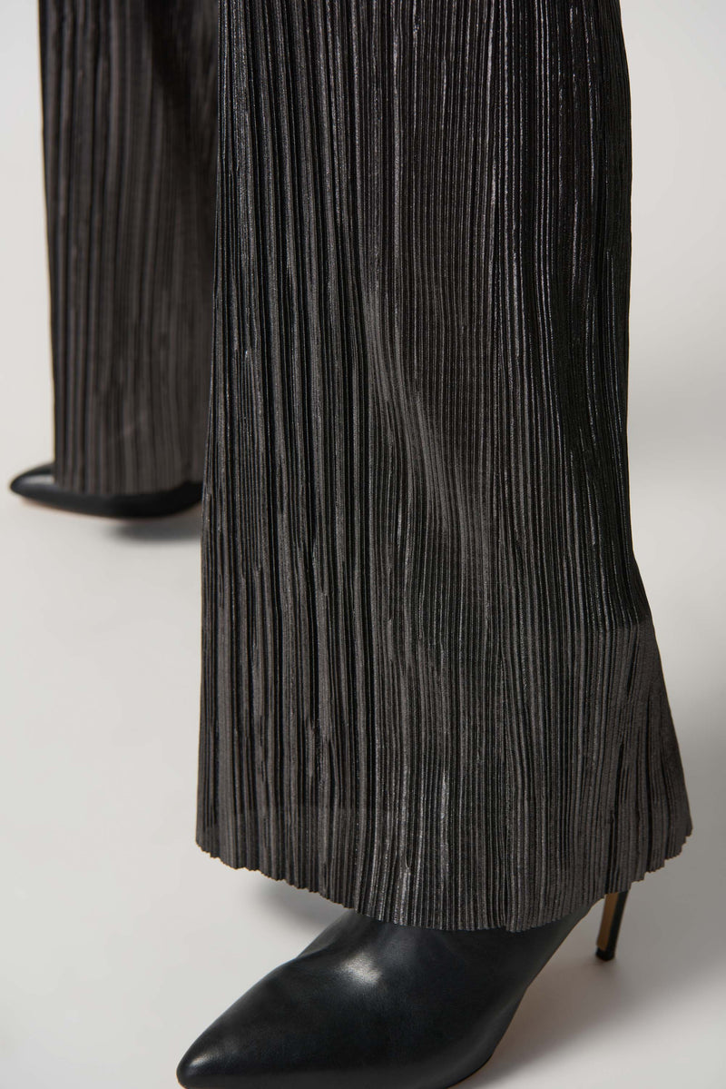 Joseph Ribkoff Dark Grey Metallic Crinkle Wide Leg Pull-On Pant Style 234210