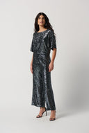 Joseph Ribkoff Black/Gunmetal Sequin Pull-On Culotte Pants Style 234215