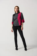Joseph Ribkoff Grey/Pink/Black Color Block Trapeze Top Style 234228