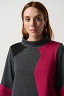 Joseph Ribkoff Grey/Pink/Black Color Block Trapeze Top Style 234228