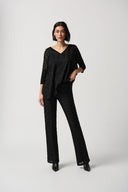 Joseph Ribkoff Black Novelty Knit Flared Pull-On Pants Style 234233
