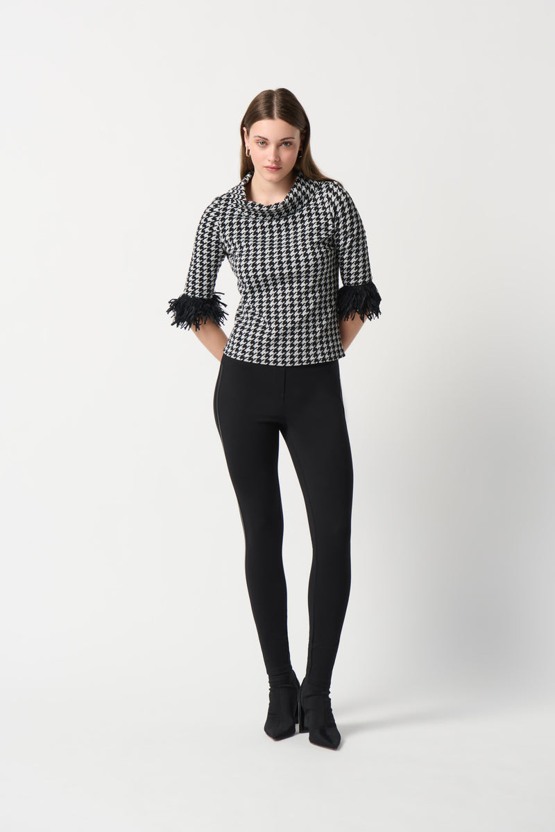 Joseph Ribkoff Black Heavy Knit Leggings With Faux Leather Detail Style 234236