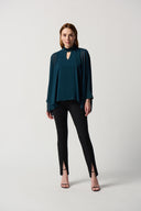 Joseph Ribkoff Alpine Green Chiffon Poncho Top With Mock Neck Collar Style 234245