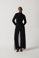 Joseph Ribkoff Black Turtleneck Top With Mesh Soutache Sleeves Style 234255