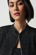 Joseph Ribkoff Black/Silver Foiled Textured Knit Two-Piece Top Set Style 234261