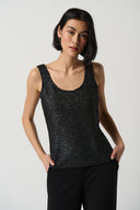 Joseph Ribkoff Black/Silver Foiled Textured Knit Two-Piece Top Set Style 234261