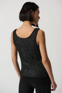 Joseph Ribkoff Black/Silver Foiled Textured Knit Two-Piece Top Set Style 234261