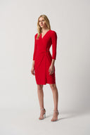 Joseph Ribkoff Lipstick Red Wrap Dress with O-Ring Style 234282