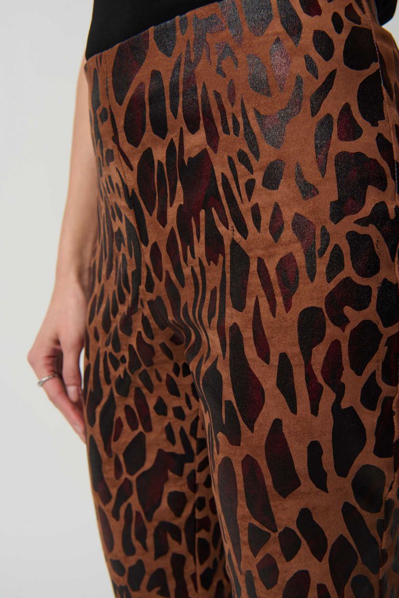 Joseph Ribkoff Toffee/Black Animal Print Suede Slim Fit Pull-On Pants Style 234283
