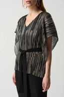 Joseph Ribkoff Black/Gold Foiled Pleated Novelty Knit Layered Dress Style 234285