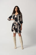 Joseph Ribkoff Black/Multi Abstract Print Woven A-Line Dress Style 234295