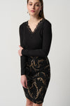 Joseph Ribkoff Black/Multi Baroque Print Pull-On Pencil Skirt Style 234296