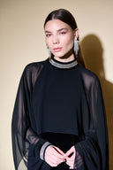 Joseph Ribkoff Black Velvet And Chiffon Dress With Cape And Rhinestone Collar Style 234706