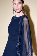 Joseph Ribkoff Midnight Blue Sheath Dress With Mesh Cape Style 234712