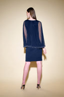 Joseph Ribkoff Midnight Blue Sheath Dress With Mesh Cape Style 234712