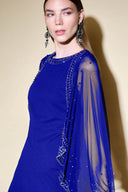 Joseph Ribkoff Royal Sapphire Sheath Dress With Mesh Cape Style 234712