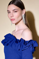 Joseph Ribkoff Royal Sapphire Scuba Crepe Off Shoulder Dress Style 234716