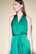 Joseph Ribkoff True Emerald Halter Neck Dress With Cascade Detail Style 234718