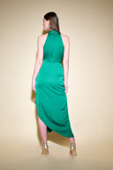 Joseph Ribkoff True Emerald Halter Neck Dress With Cascade Detail Style 234718
