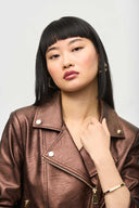 Joseph Ribkoff Bronze Faux Leather Biker Jacket Style 234902
