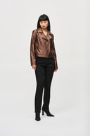 Joseph Ribkoff Bronze Faux Leather Biker Jacket Style 234902