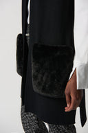 Joseph Ribkoff Black Sweater Knit And Faux Fur Vest Style 234912