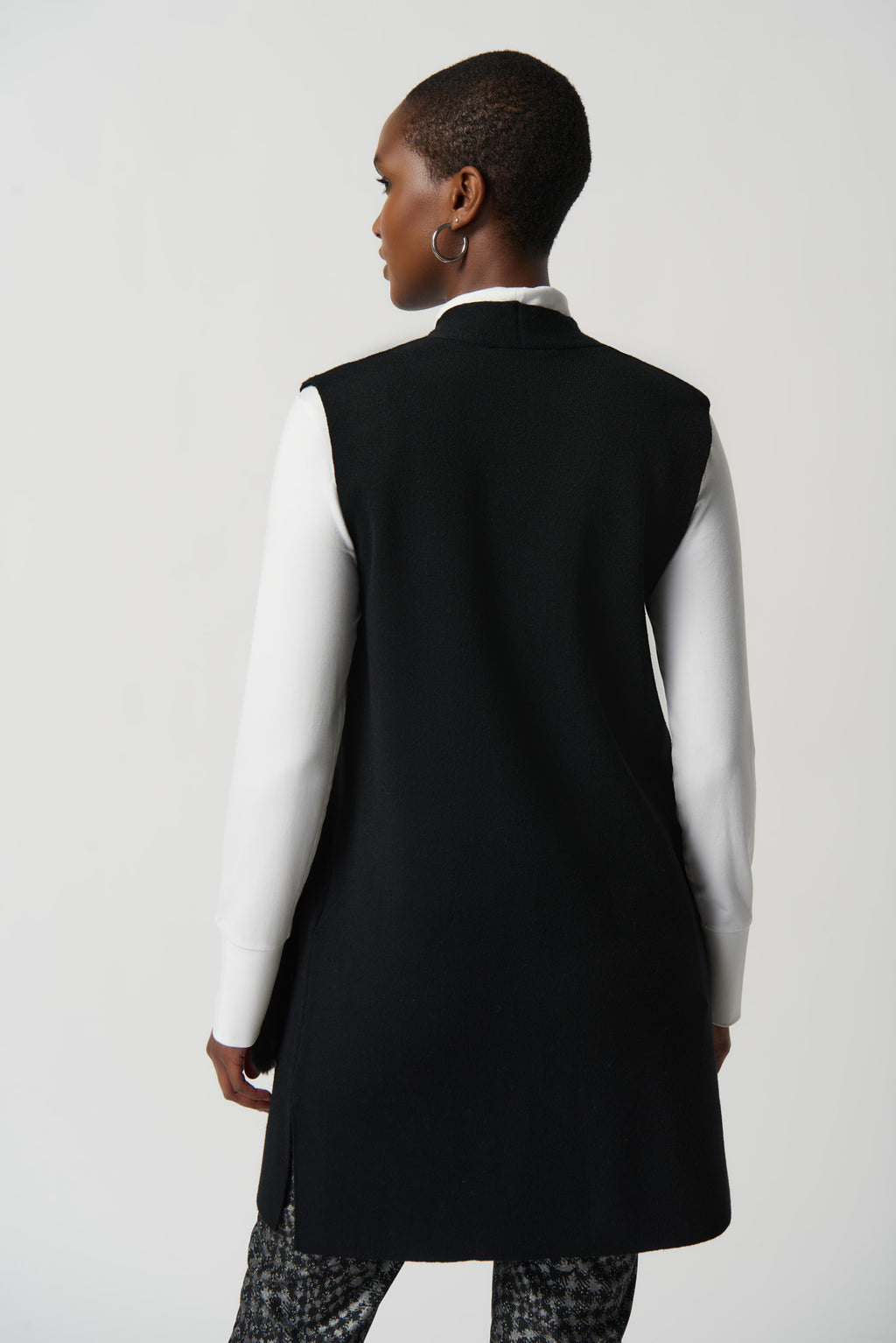 Joseph Ribkoff Black Sweater Knit And Faux Fur Vest Style 234912