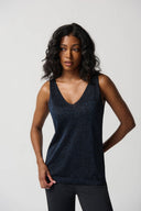 Joseph Ribkoff Black/Blue Sweater Knit and Lurex Two-Piece Set Style 234915