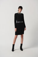 Joseph Ribkoff Black Long Sleeve Sweater Dress with Rhinestones Style 234918