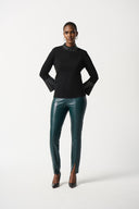 Joseph Ribkoff Black Embellished Sweater With Bell Sleeve and Mock Neck Style 234920