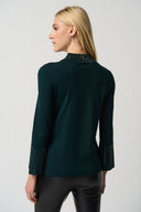 Joseph Ribkoff Alpine Green Embellished Sweater With Bell Sleeve and Mock Neck Style 234920
