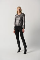 Joseph Ribkoff Gunmetal Sequin Jacket with Faux Pockets Style 234932