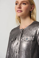 Joseph Ribkoff Gunmetal Sequin Jacket with Faux Pockets Style 234932