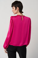 Joseph Ribkoff Shocking Pink Satin Puff Sleeve Top With Gold Chain Style 234934