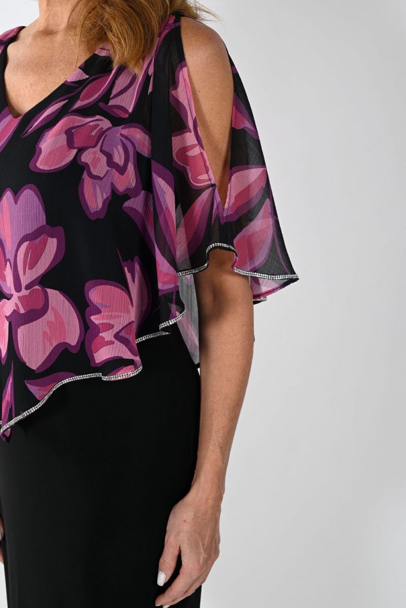 Frank Lyman Black/Purple Dress with Chiffon Overlay Style 239101
