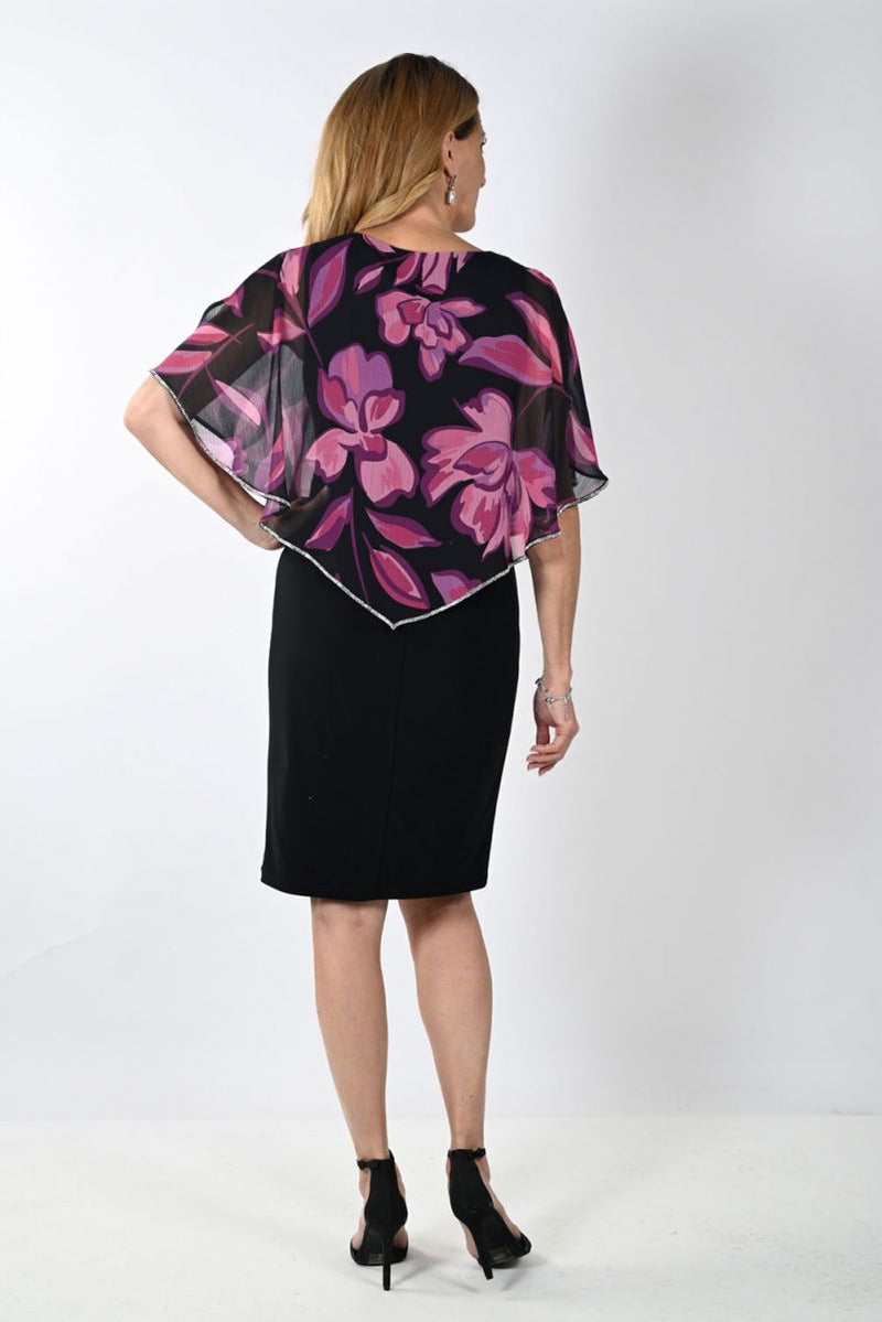 Frank Lyman Black/Purple Dress with Chiffon Overlay Style 239101