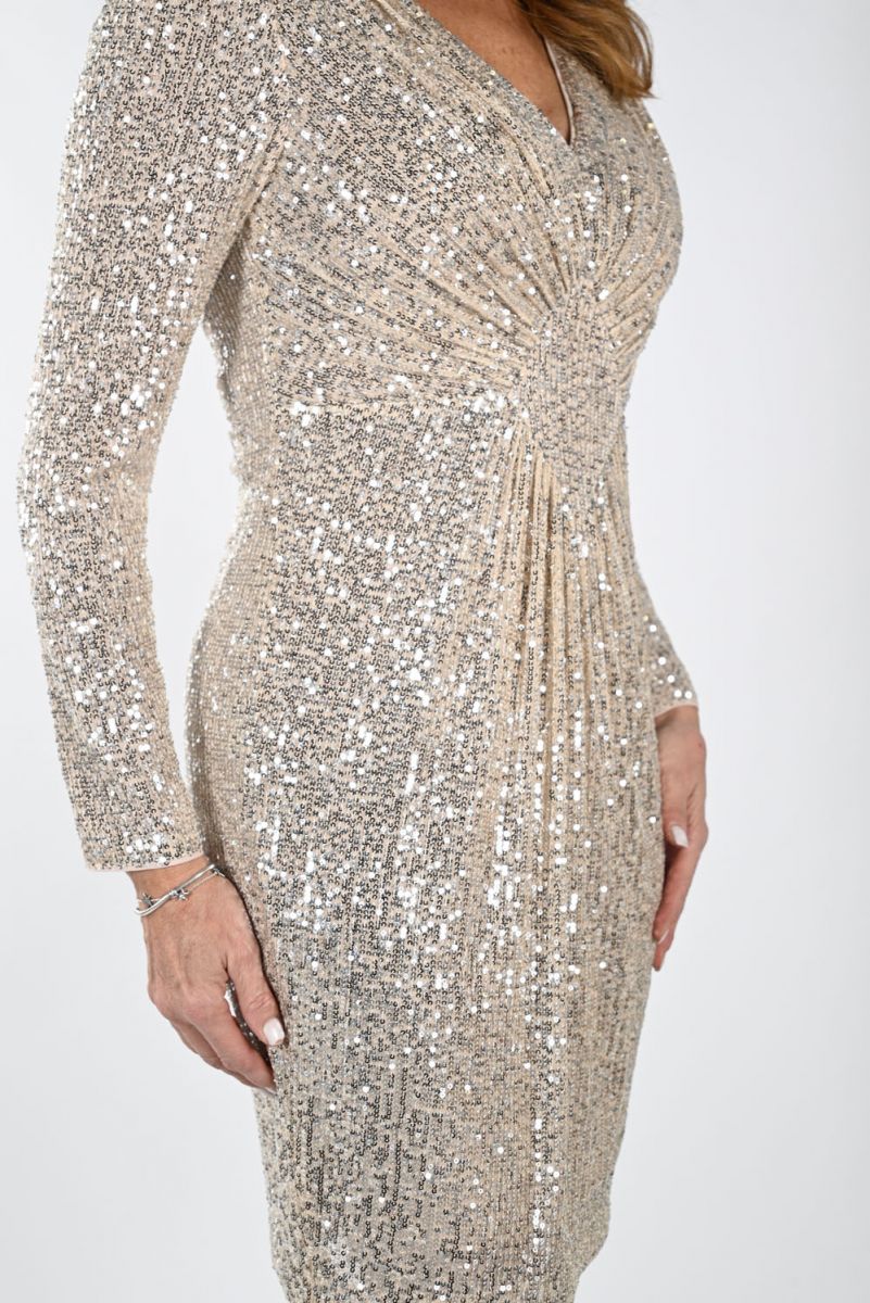 Frank Lyman Beige/Silver Sequin Dress Style 239816U