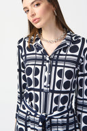 Joseph Ribkoff Vanilla/Midnight Blue Dot Print Belted Shirt Dress Style 241001
