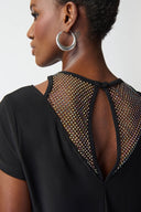 Joseph Ribkoff Black Top with Rhinestone Mesh Style 241017