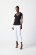 Joseph Ribkoff Black Top with Rhinestone Mesh Style 241017