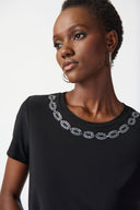 Joseph Ribkoff Black Top with Rhinestone Neckline Style 241019