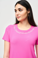 Joseph Ribkoff Ultra Pink Top with Rhinestone Neckline Style 241019