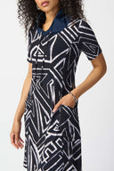 Joseph Ribkoff Midnight Blue/Vanilla Abstract Print A-Line Dress Style 241028