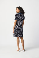 Joseph Ribkoff Midnight Blue/Vanilla Abstract Print A-Line Dress Style 241028