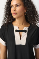 Joseph Ribkoff Black/Moonstone Colour-Block A-line Dress Style 241030