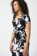 Joseph Ribkoff Black/Vanilla Floral Print Silky Knit Wrap Dress Style 241050