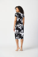 Joseph Ribkoff Black/Vanilla Floral Print Silky Knit Wrap Dress Style 241050