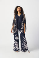 Joseph Ribkoff Midnight Blue/Beige Floral Print Chiffon Poncho Style 241060